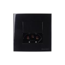 Placa para Móveis 80x80 com Interruptor Simples 10A e Tomada 2P+T 20A MarGirius Sleek Preto Ebony