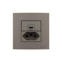 Placa para Móveis 80x80 com Tomada USB-C 2A 10W e Tomada 2P+T 20A MarGirius Sleek Argila