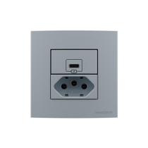 Placa Para Móveis 80x80 Com Tomada Usb-c 2a 10w E Tomada 2p+t 20a Margirius Sleek Cinza Cinza Placa Para Móveis 80x80 Com Tomada Usb-c 2a 10w E Tomada 2p+t 20a Margirius Sleek Cinza Cinza