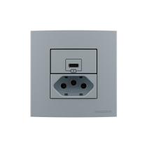 Placa para Móveis 80x80 com Tomada USB-C 2A 10W e Tomada 2P+T 20A MarGirius Sleek Cinza Placa para Móveis 80x80 com Tomada USB-C 2A 10W e Tomada 2P+T 20A MarGirius Sleek Cinza
