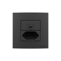 Placa para Móveis 80x80 com Tomada USB-C 2A 10W e Tomada 2P+T 20A MarGirius Sleek Colors Grafite Placa para Móveis 80x80 com Tomada USB-C 2A 10W e Tomada 2P+T 20A MarGirius Sleek Colors Grafite