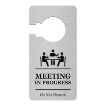Placa para pendurar na porta Origin Reunião em andamento acrílica prateada Placa para pendurar na porta Origin Reunião em andamento acrílica prateada