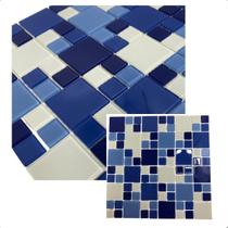 Placa Pastilha De Vidro Para Cozinha Banheiro Piscina Cristal Lisa Mescla Azul Grande 30x30cm - La Bella Griffe