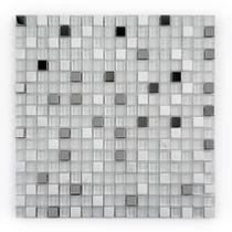 Placa Pastilha Vidro Parede 30cm X 30cm Branco/Prata Placa Pastilha Vidro Parede 30cm X 30cm Branco/Prata