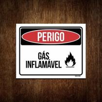 Placa Perigo Gás Inflamável - Sinalização Cuidado (27X35)