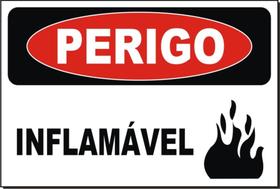 Placa PERIGO INFLAMAVEL -28X19 CM PVC 1MM Fundo BRANCO