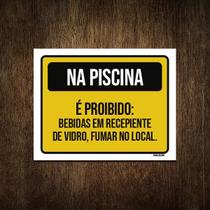 Placa Piscina Proibido Bebidas Vidro Fumar 18X23