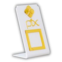 Placa Pix Para Pagamento QR Code Branca - Kit 5 UNID COR: Branco com Dourado
