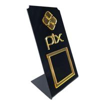 Placa Pix Qr Code Display Para Pagamentos Acrílico Plaquinha Cor Preto E Dourado