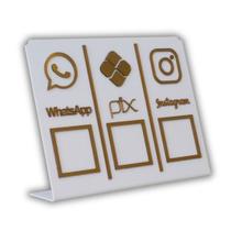Placa Pix,Whats e Insta Para Pagamento QR Code Branca - Kit 2 UNID Cor: Branco com Bronze