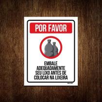 Placa Por Favor Embale Adaquedamente Seu Lixo 27X35