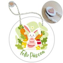 Placa Porta com Alça Feliz Páscoa Coelho Coelha Ovo Guirlanda 19cm