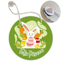 Placa Porta com Alça Feliz Páscoa Coelho Coelha Ovo Guirlanda 19cm