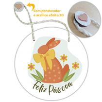 Placa Porta com Alça Feliz Páscoa Coelho Coelha Ovo Guirlanda 20cm