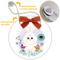 Placa Porta com Alça Feliz Páscoa Ovos Coelho Coelha Guirlanda 20cm