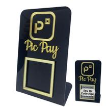 Placa Porta Qr Code Pic Pay Display Comercio Acrílico Preto Com dourado - FR LASER CUT