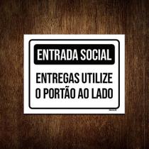 Placa Preta - Entrada Social Entrega Utilizar Ao Lado 36X46 - Sinalizo.Com