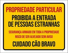 Placa Proibida Entrada Risco Alvejado Cão Bravo 36X46