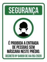 Placa Proibido Entrada Pessoas Máscara Prédio Verde 18X23 Placa Proibido Entrada Pessoas Máscara Prédio Verde 18X23