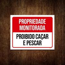 Placa Propriedade Monitorada Proibido Caçar 18x23cm 10un