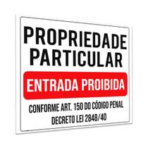Placa Propriedade Particular Entrada Proibida Art Lei 65x50