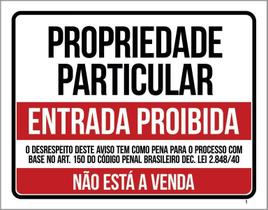 Placa Propriedade Particular Não Está A Venda 18X23