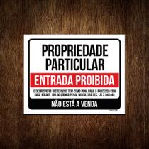 Placa Propriedade Particular Não Está A Venda Preto 18x23