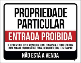 Placa Propriedade Particular Não Está A Venda Preto 36X46