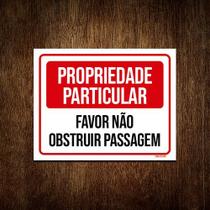 Placa Propriedade Particular Não Obstruir Passagem 18x23