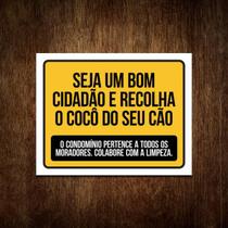 Placa Ps Recolha Fezes Cão Condomínios Cachorro 27X35