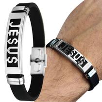 Placa pulseira masculina prata aço inoxidavel + jesus cristo