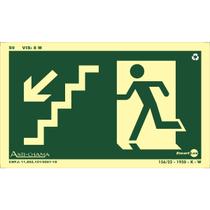 Placa PVC Rígido Rota de Fuga Escada Descendo Esquerda Fotoluminescente 0,80mm 24x12 PAF-919