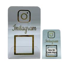 Placa Qr Code Display Instagram P/balcão Acrílico Em Cristal com Dourdo
