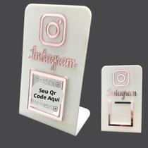 Placa Qr Code Instagram Display Para Balcão Branco Com Rose