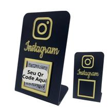Placa Qr Code Instagram Pratico Display Decoração Comercio Preto com Dourado