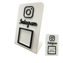 Placa Qr Code Para Divulga Instagram Acrílico Display Branco Com Detalhes preto