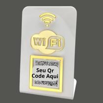Placa Qr Code Wifi Display Balcao Comercio Branco E Dourado