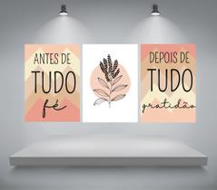 ! Placa quadro decorativa/Kit com 3 peças!! antes de tudo fé cores neutras