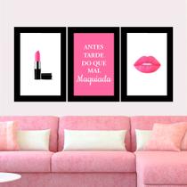 ! Placa quadro decorativa/Kit com 3 peças!! de maquiagem rosa pink