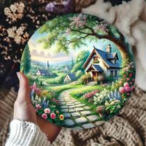 Placa Redonda De Alumínio Pré-Furada Com Tema Vintage: Chalé E Caminho Tranquilos