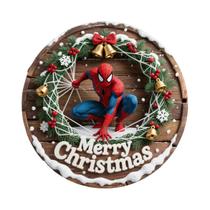 Placa Redonda De Madeira Personalizada Marvel Spider-Man Feliz Natal Decoração De Porta Frontal Para