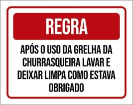 Placa Regra Uso Grelha Churrasqueira Lavar 18X23