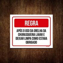 Placa Regra Uso Grelha Churrasqueira Lavar 18X23