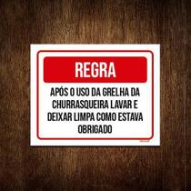 Placa Regra Uso Grelha Churrasqueira Lavar 18X23