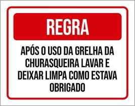 Placa Regra Uso Grelha Churrasqueira Lavar 27X35