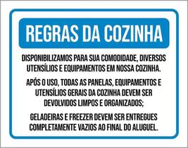 Placa Regras Da Cozinha Respeite Deixe Limpo 27X35