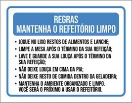 Placa Regras Mantenha Refeitório Limpo Lixo Limpe 18X23 Placa Regras Mantenha Refeitório Limpo Lixo Limpe 18X23