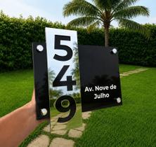 Placa Residencial em Acrílico Preto Número Prata Espelhadas Moderno Resistente Placa Residencial em Acrílico Preto Número Prata Espelhadas Moderno Resistente