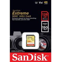 Placa SanDisk 128GB Extreme SDXC UHS-I - C10, U3, V30, 4K UHD, Cartão SD - SDSDXV5-128G-GNCIN