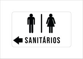Placa Sanitários Masculino e Feminino com seta Esquerda - Banheiro Toillete unissex